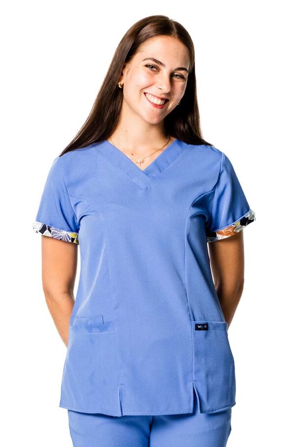 Molly Ladies Roll-up Sleeve Scrub Tops - Periwinkle, 4XL