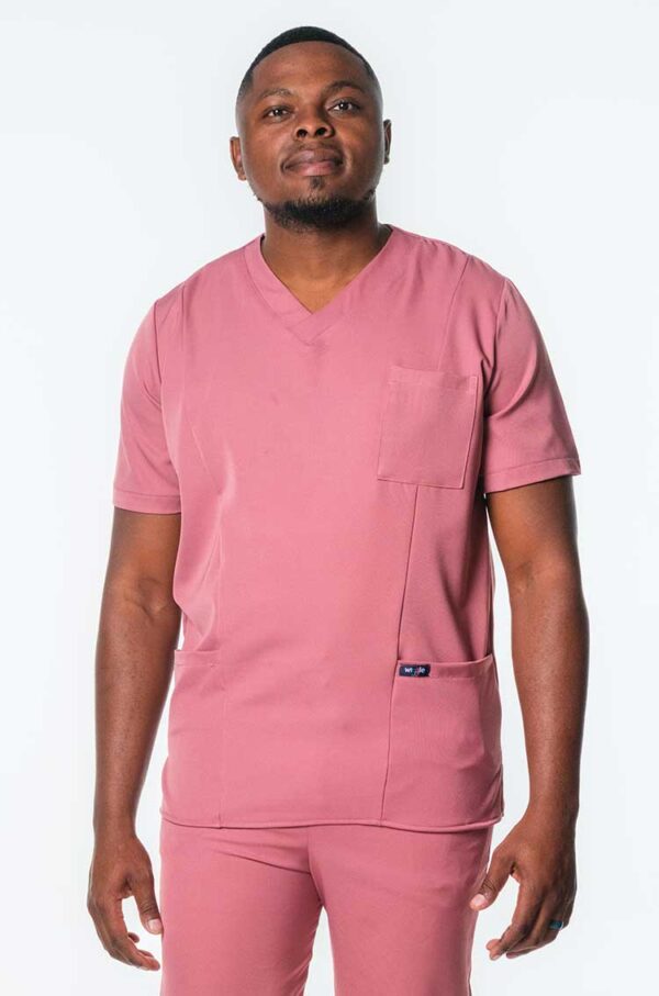 Kingsley Mens V-neck Scrub Tops - Rusty Rose, 4XL