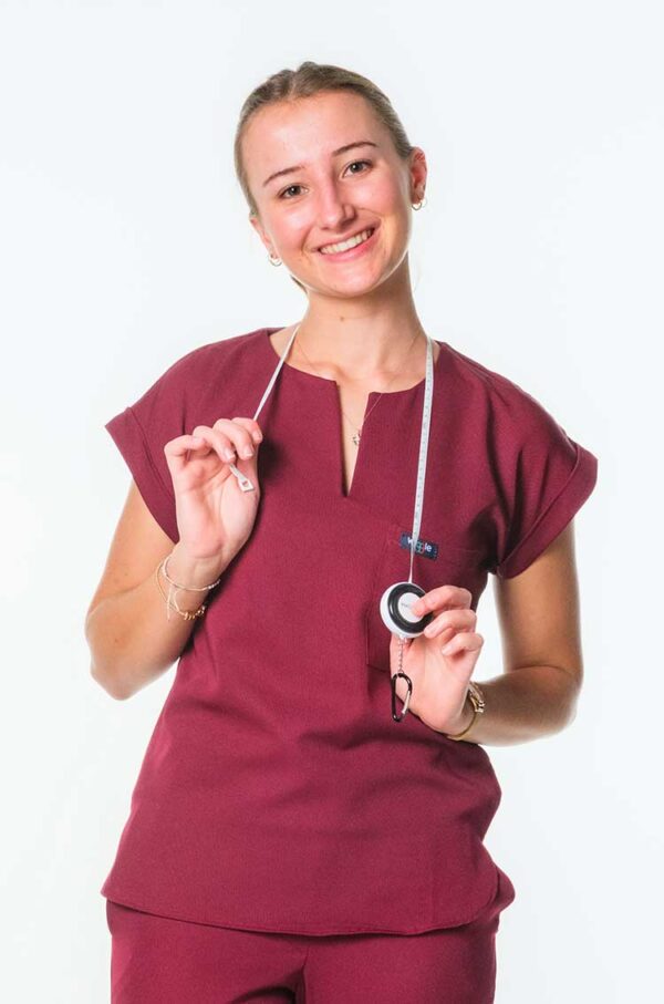 Lola Ladies Tuck-in Scrub Top - Maroon, 4XL