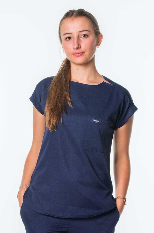 Luna Cuffed Sleeve Tuck-In Scrub Top - Navy, 4XL