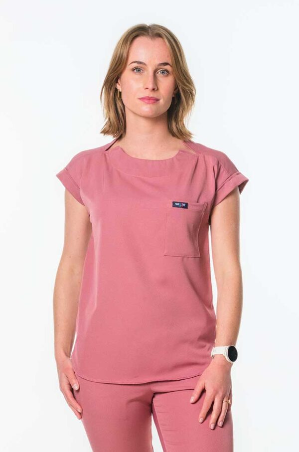 Luna Cuffed Sleeve Tuck-In Scrub Top - Rusty Rose, 4XL