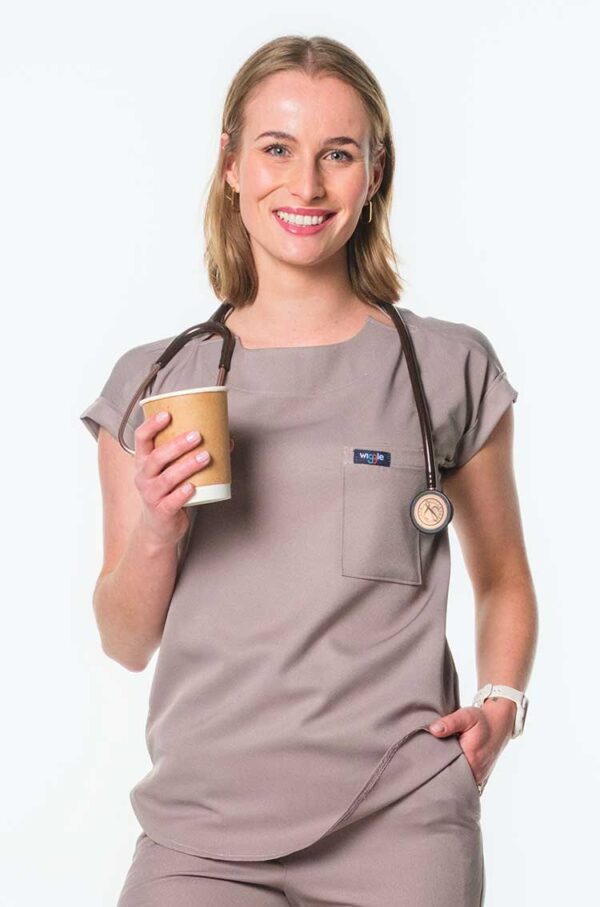 Luna Cuffed Sleeve Tuck-In Scrub Top - Silver, 4XL