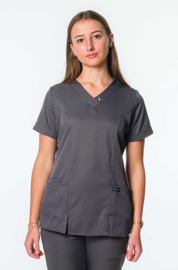 Vega Ladies Cuffed Sleeved V-Neck - Charcoal, 4XL
