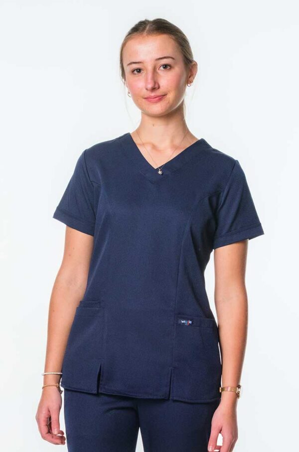 Vega Ladies Cuffed Sleeved V-Neck - Navy, 4XL