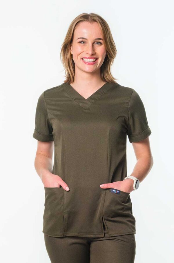 Vega Ladies Cuffed Sleeved V-Neck - Olive, 4XL